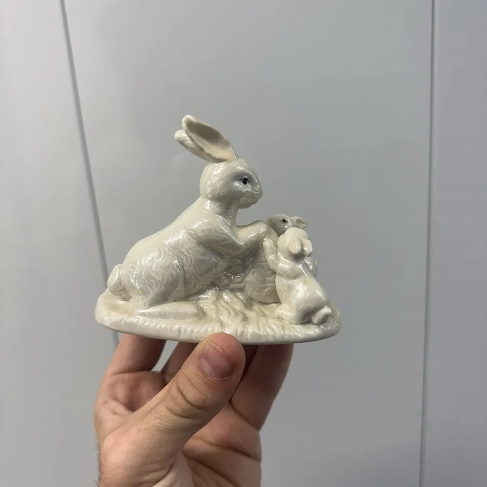 Ceramic Easter Bunny Figurines Lot of 2 Rabbit Family Egg Spring Decor